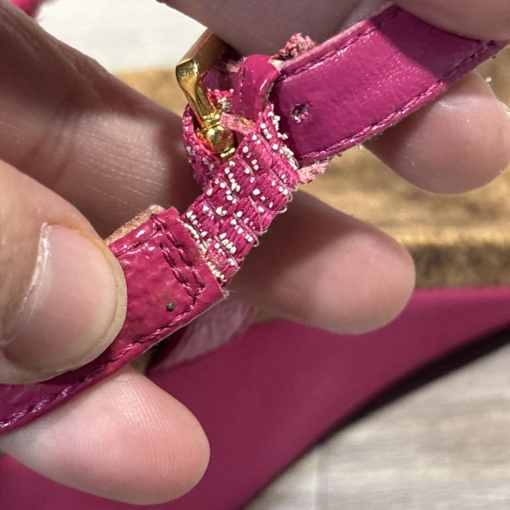 Women's 9 Vintage Ralph Lauren Reeta Strappy Pink Fuchsia Cork Wedge Y2K - Picture 9 of 9